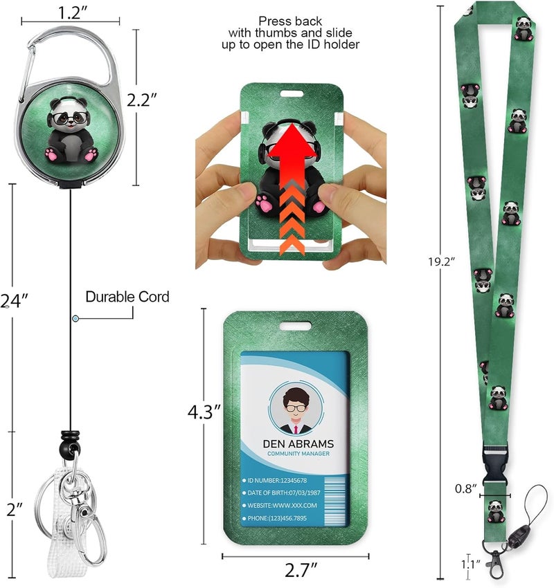 Piefly ID Badge Holder with Lanyard, Cute Badge Holder with Retractable Heavy Duty Badge Reel Clip, Panda Name Tag Lanyard Vertical ID Card Protector Cover for Women Teacher Nurses Doctor Student - Image 5